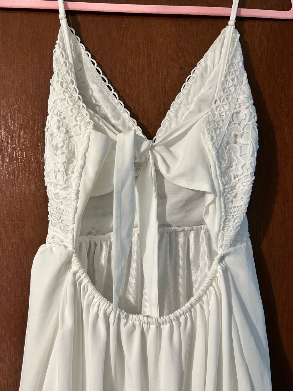 White Lace-Trim Mini Dress with Spaghetti Straps - Picture 4 of 5